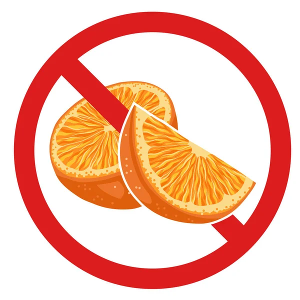 Segnale Vietata Vettoriale Con Arancione Adesivi Badge Non Mangiare Agrumi — Vettoriale Stock
