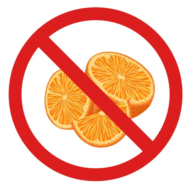 Verbotsschild Mit Orangefarbenem Aufkleber Und Abzeichen Essen Sie Keine Zitrusfrüchte — Stockvektor