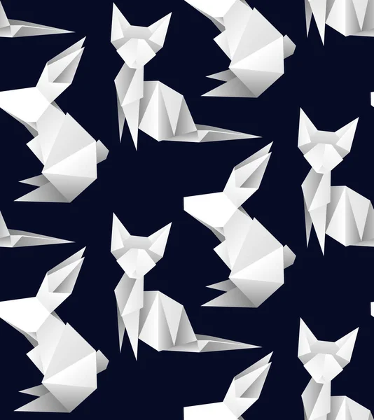 Motif Sans Couture Avec Lapins Chats Blancs Origami Sur Fond — Image vectorielle