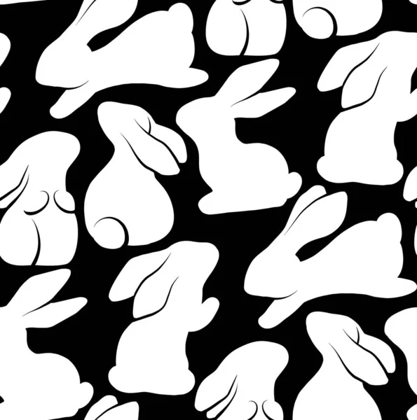 Vector Monochrome Seamless Pattern Rabbits Various Poses Texture Tight White — Stock Vector