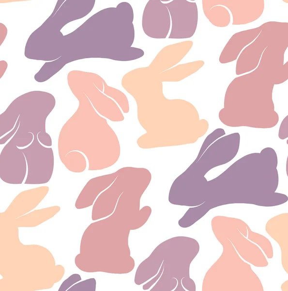 様々なポーズでウサギとベクトルシームレスパターン 白を基調にパステルカラーでしっかりとしたシェアで質感 生地や壁紙のための動物と子供の背景 — ストックベクタ