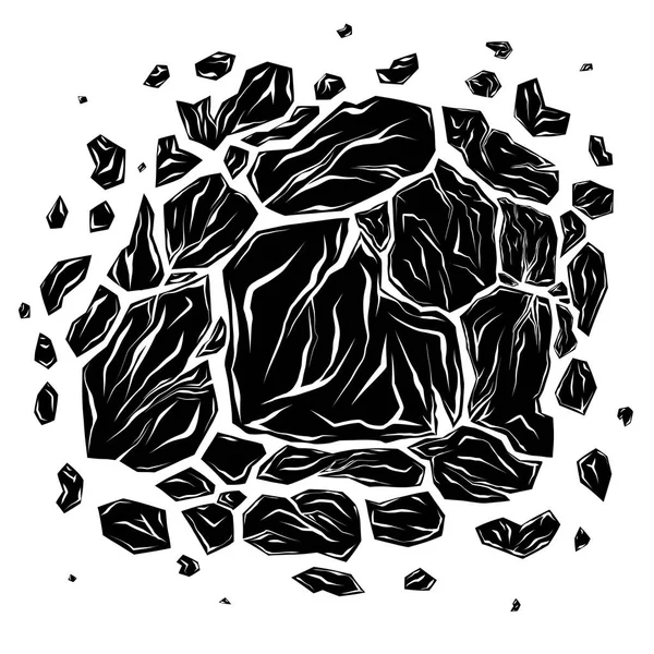 Vector Monochrome Illustration Broken Stones Clipart Black Silhouette Smashed Rocks — Stock Vector