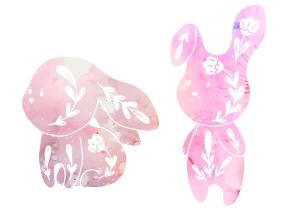 Set Vettoriale Simpatici Conigli Decorati Acquerello Collezione Con Cartoni Animati — Vettoriale Stock