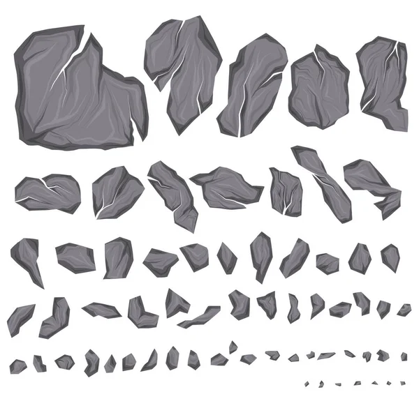 Conjunto Vectorial Varias Piedras Rotas Clipart Colección Dibujos Animados Rocas — Vector de stock