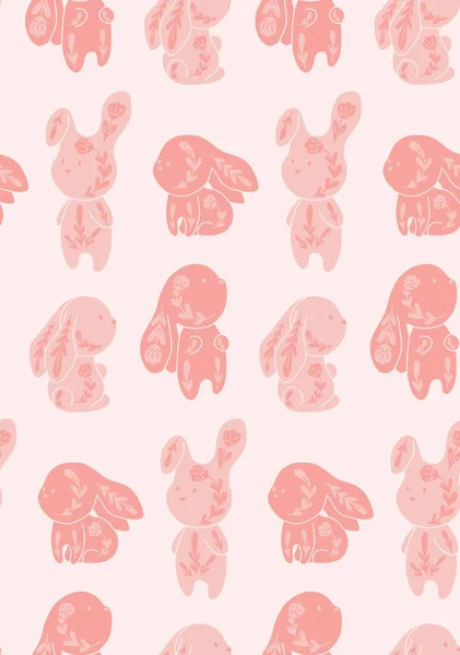 Vector Gentle Seamless Pattern Pink Decorated Bunnies Row Nursery Texture — Stock Vector