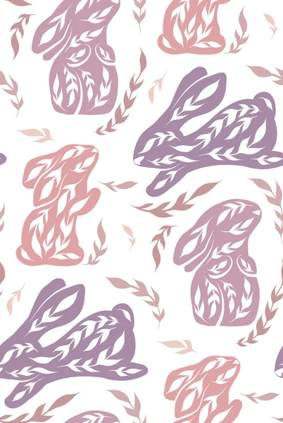 Modèle Pâques Vectoriel Sans Couture Avec Des Lapins Des Fleurs — Image vectorielle