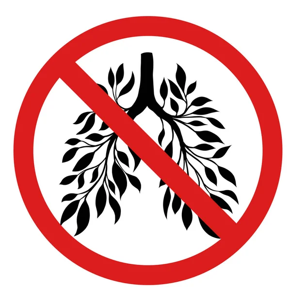 Signo Vectorial Prohibido Con Los Pulmones Enfermedades Humanas Hojas Ramas — Archivo Imágenes Vectoriales