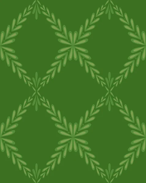 Patrón Monocromo Verde Vector Sin Costuras Con Rombo Tallos Follaje — Archivo Imágenes Vectoriales