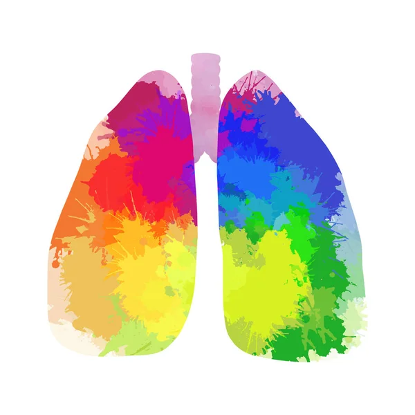 Rainbow Akvarell Illustration Mänskliga Lungor Isolerade Från Bakgrunden Måla Rita — Stock vektor