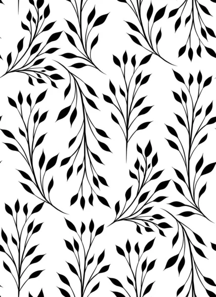 矢量简单无缝模式与叶状分枝的轮廓 带有叶背白色叶柄纹的纹理 织物和墙纸的植物学背景 — 图库矢量图片
