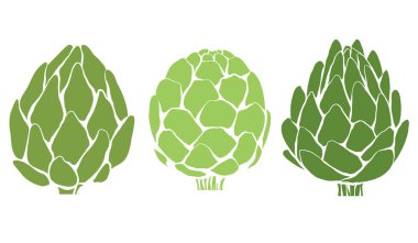 Arkaplandan logo ve simge için izole edilmiş yeşil enginar silueti. Doğal sağlıklı besin klipsi. Renkli lahana koleksiyonu Sağlıklı sebzeler.