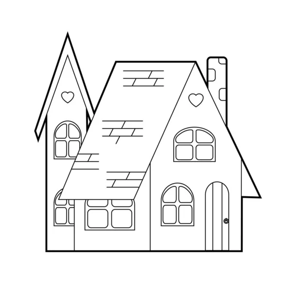 Vector Ilustração Contorno Moderno Uma Casa Campo Bonito Isolado Fundo — Vetor de Stock