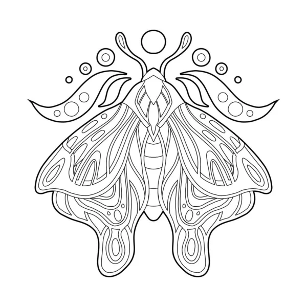 Векторная Священная Иллюстрация Контурной Моли Луной Монохромный Контур Клипарта Бабочки — стоковый вектор