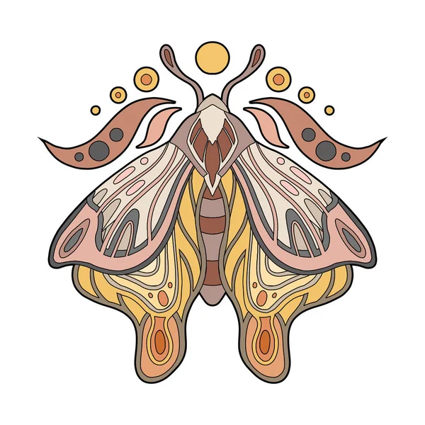 Векторная Священная Иллюстрация Красочного Контура Мотылька Луной Цвет Контура Бабочки — стоковый вектор