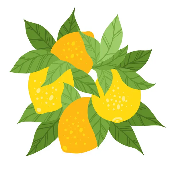 Illustration Vectorielle Bouquet Citrons Avec Feuillage Agrumes Cliparts Plats Dessinés — Image vectorielle
