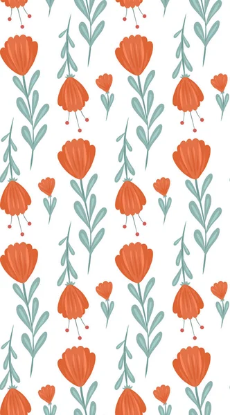 Motif Vectoriel Sans Couture Avec Des Fleurs Art Populaire Orange — Image vectorielle