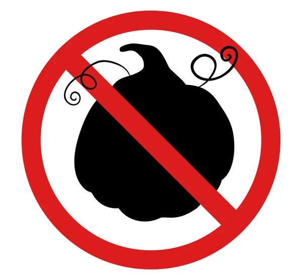 红色禁酒标志上南瓜的黑色轮廓 病媒禁止图标 禁止收割 不要庆祝感恩节 — 图库矢量图片
