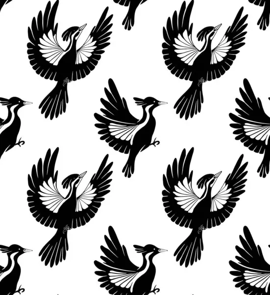Texture Con Uccello Stilizzato Nero Sfondo Bianco Modello Vettoriale Silhouette — Vettoriale Stock