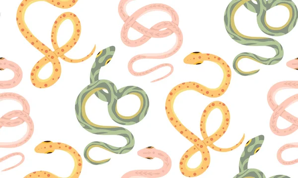 Naadloos Vectorpatroon Met Roze Groene Gele Slangen Cartoon Textuur Met — Stockvector