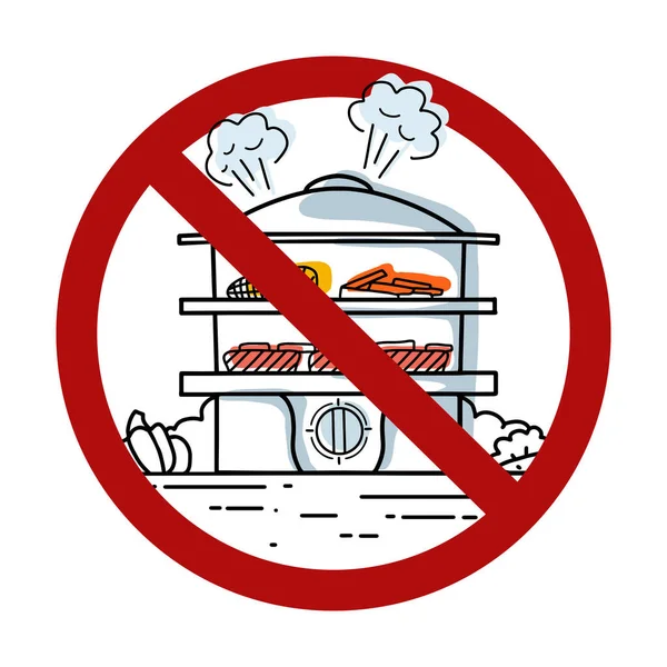 Vector Prohibition Sign Steamer Food Cooking Ban Forbidden Sign Utensil — Stock Vector