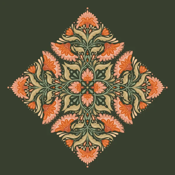 Vector Decorative Illustration Flower Arrangement Rhombus Folk Art Card Symmetrical — Stock Vector