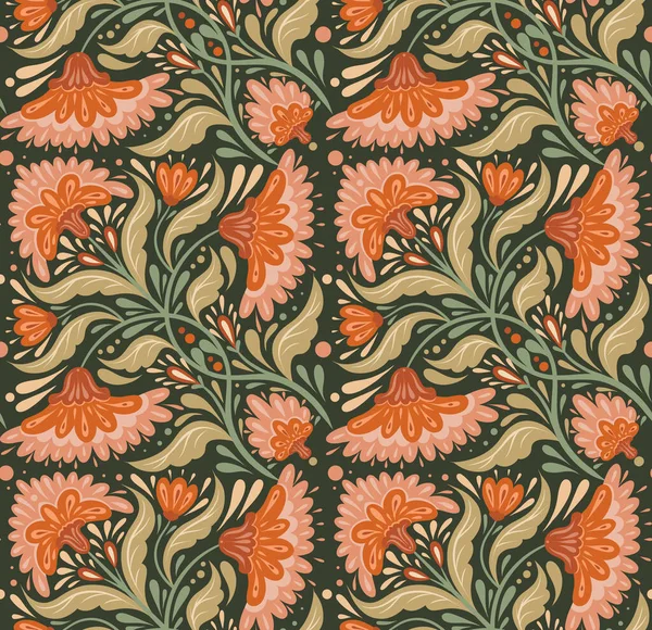 Textura Arte Popular Vectorial Con Ornamentos Florales Tracería Sobre Fondo — Archivo Imágenes Vectoriales