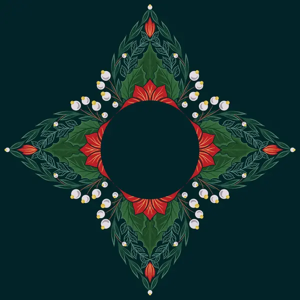 Cadre Vectoriel Décoratif Cercle Festif Avec Fleurs Poinsettia Espace Copie — Image vectorielle