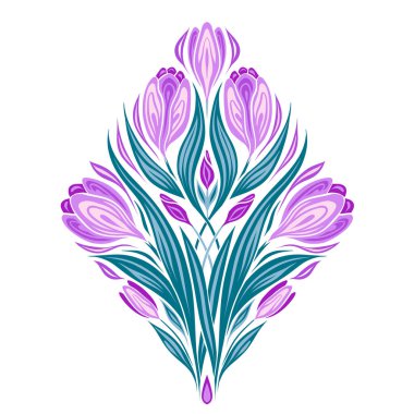 Timsahların vektör geometrik çizimi. Arka plandan izole edilmiş bahar çiçeklerinin dekoratif bir parçası. Çıkartmalar ve çizimler için çiçek simetrik buketi.