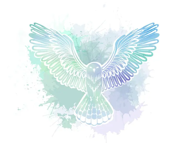 Illustrazione Vettoriale Uccello Stilizzato Con Schizzi Acquerello Blu Uno Sfondo — Vettoriale Stock