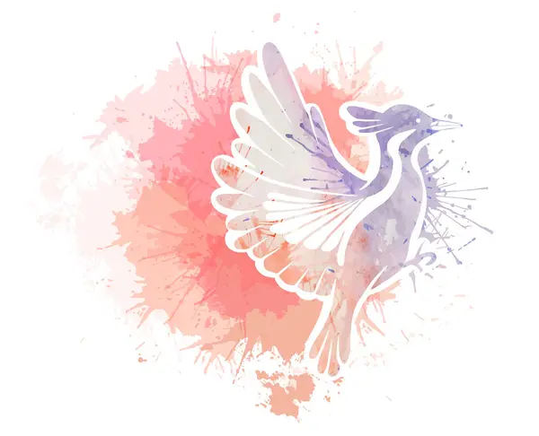 Illustrazione Vettoriale Uccello Stilizzato Con Schizzi Acquerello Sfondo Bianco Dipinto — Vettoriale Stock