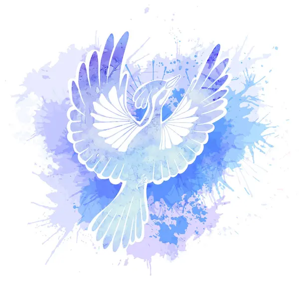 Illustrazione Vettoriale Uccello Stilizzato Con Spruzzi Acquerello Sfondo Bianco Dipinto — Vettoriale Stock