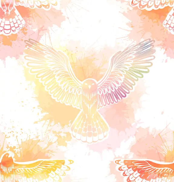 Dekorativní Hladký Vzor Létajícími Ptáky Vektorové Akvarelové Textury Sovy Orli — Stockový vektor