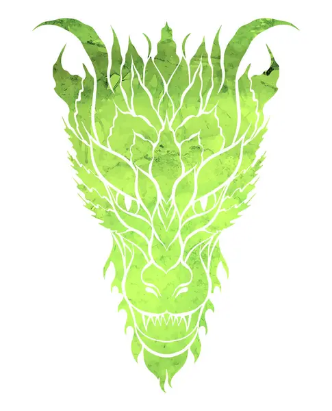 Ilustração Aquarela Verde Vetorial Dragão Silhueta Isolado Fundo Clipart Conto — Vetor de Stock