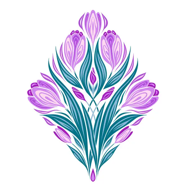 Vektor Geometrisk Illustration Krokusar Dekorativ Clipart Fjäder Blommor Isolerade Frã — Stock vektor