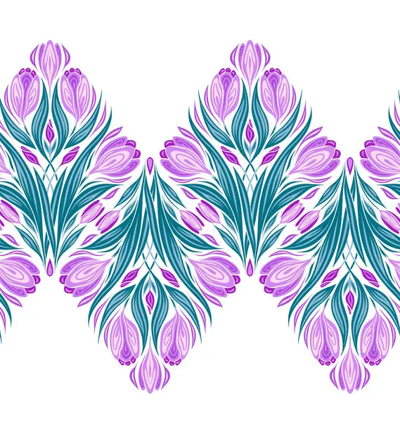 幾何学的なワニとのベクトル継ぎ目が無い境界 バックグラウンドから隔離された装飾的な春の花と横のフリーズ フレームとあなたの創造性のためのタイルの花の対称的な花束とテクスチャ — ストックベクタ