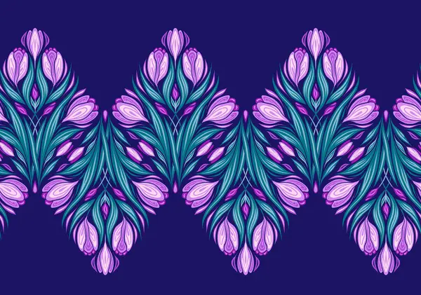 Διάνυσμα Απρόσκοπτη Σύνορα Γεωμετρικά Κρουστά Οριζόντια Ζωφόρος Διακοσμητικά Ανοιξιάτικα Λουλούδια — Διανυσματικό Αρχείο