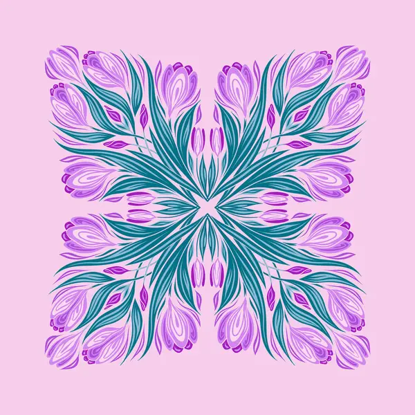 花束のワニのベクトルの装飾的なイラスト ピンクのバックグラウンドに正方形の組成で春の花の優しいトレーサリーカード ポストカード 招待のための花の飾りクリップ — ストックベクタ