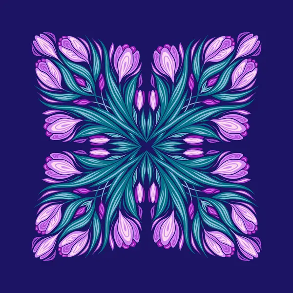 花束のワニのベクトルの装飾的なイラスト ヴァイオレットのバックグラウンドの正方形構成の春の花のトレーサリーカード ポストカード 招待状のための花のクリップ — ストックベクタ