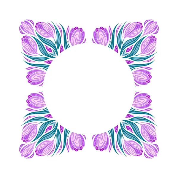 Cadre Vectoriel Illustration Géométrique Crocus Espace Copie Bordure Décorative Fleurs — Image vectorielle