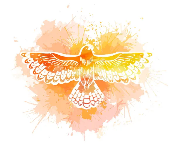 Vektorová Ilustrace Stylizovaného Ptáka Žlutými Akvarelovými Skvrnami Bílém Pozadí Obraz Vektorová Grafika