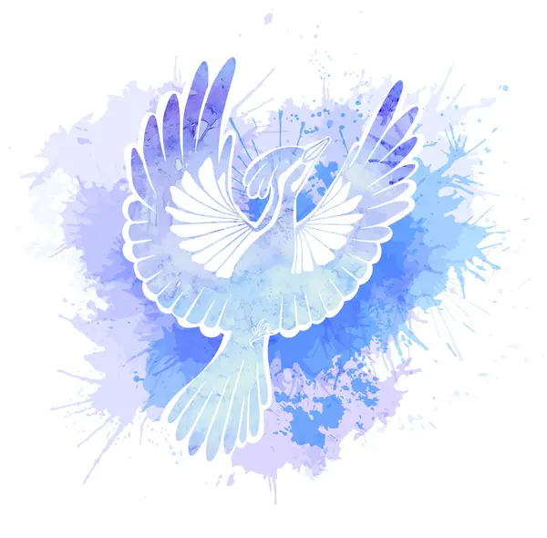 Vektorová Ilustrace Stylizovaného Ptáka Akvarelovými Skvrnami Bílém Pozadí Obraz Siluety Royalty Free Stock Ilustrace