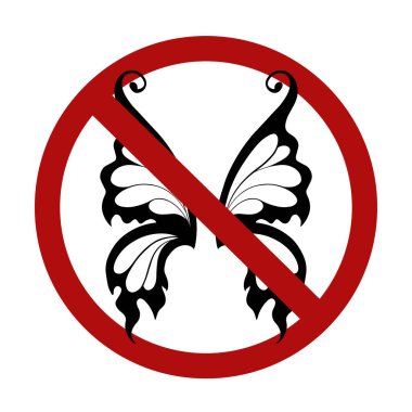 Vector prohibition sign with silhouette of fairy wings. Flying elves are banned. It is forbidden to play pranks. Entry to magical creatures is prohibited clipart