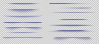 Leylak vektörü seti şeffaf yatay örtülü gölgeler. Poster, afiş, el ilanı, kart, gölge koleksiyonu. Tasarımınız için izole edilmiş şeffaf bir arkaplanda gerçekçi tasarım unsurları.