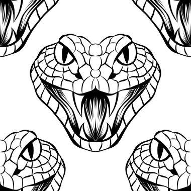 Beyaz zemin üzerinde şeytani yılan başları olan tek renkli, dikdörtgen desenli vektör. 2025 Çin Yeni Yılı sembollü doku. Duvar kağıdı ve kumaş için yılan içeren yüzey tasarımı