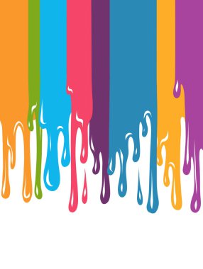 Renkli boya damlalarının olduğu vektör kartı. Yapışkan boya lekeli çizgi film tarzı afiş ve davet için alanı kopyala