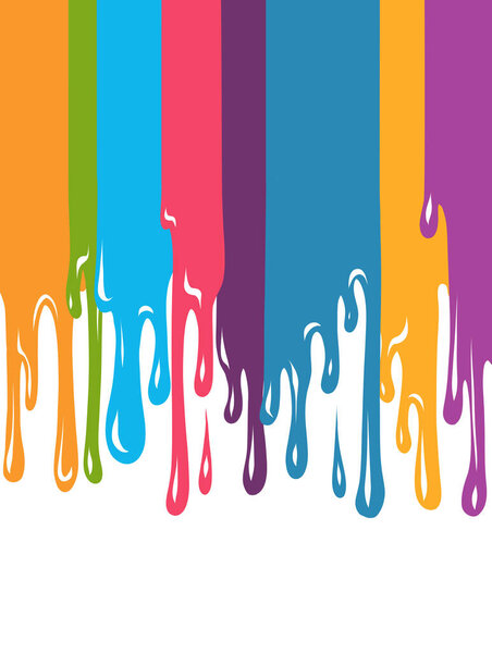 Vector card with colorful paint drops flowing down and place from text. Cartoon style banner with sticky dye stains and copy space for invitation