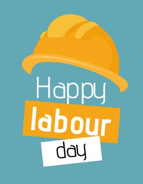 Doğum günün kutlu olsun. Metni ve koruyucu kaskı düz stili olan vektör dikey kartı. Bayram afişi. Profesyonel müteahhit tatili.