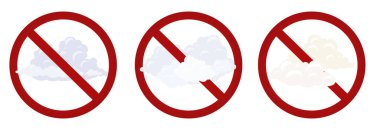 Bulutlu yasaklı işaretler kümesi. Etiketler için yasak pankartta kümülüs bulutları olan koleksiyon. Fırtına tehlikesi.