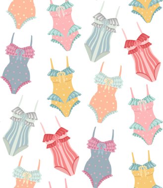 Vintage mayolu vektör yaz deseni. Kumaş baskılar, çocuk odası dekorasyonu ya da defterler için mükemmel. Pastel palet, kusursuz tekrar, çizgi film düz tasarım..