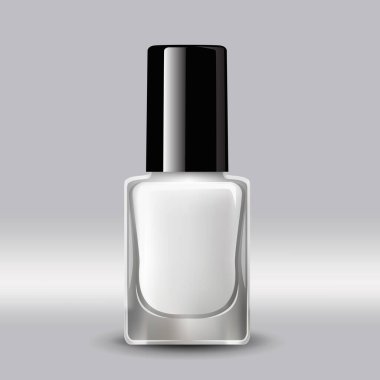 Gri sahnede gölgesi olan üç boyutlu gerçekçi oje şişesi. Markalaştırmak için paketlerin boş kavanoz maketi, ürünler. Kozmetik güzellik ürünü